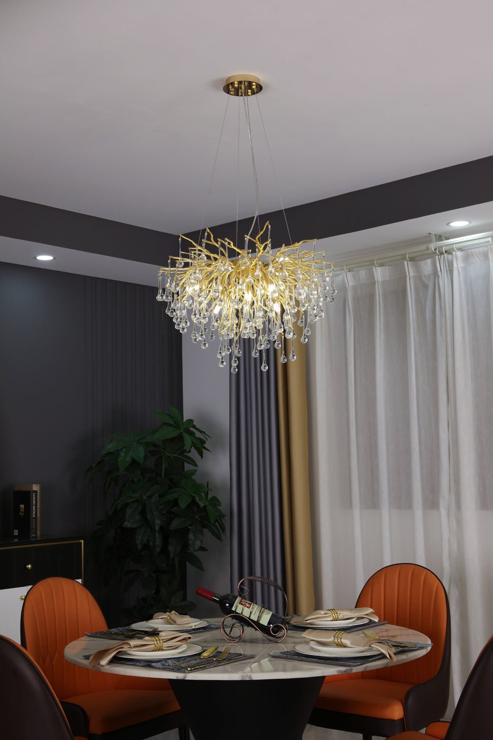 Elsa Crystal Droplet Branch Chandelier Light for Dining Room