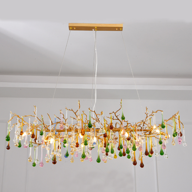 Ludas Colorful Crystal Linear Branch Chandelier For Living Room