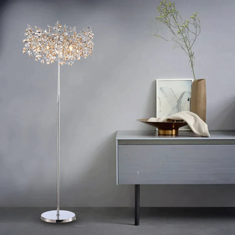 North Modern Crystal Gold Standing Floor Lamp for Kitchen Living Room