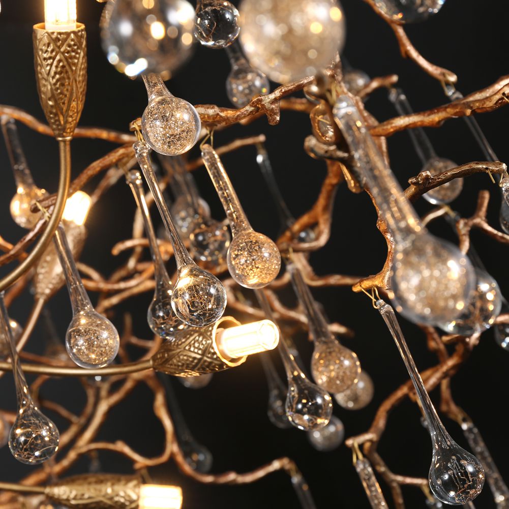 Modern Branch Chandelier Light With Crystal Dew Drop (Gold Inside)