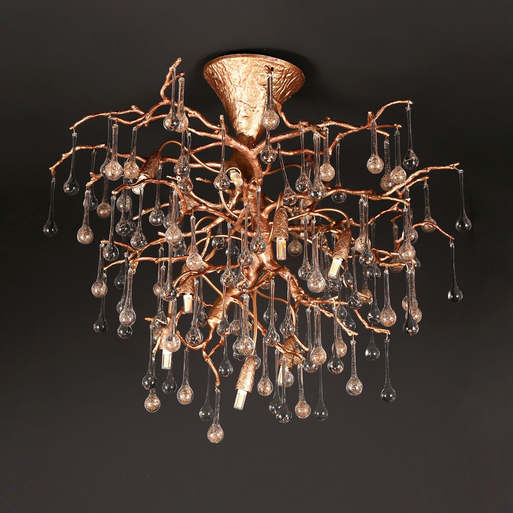 Modern Branch Ceiling Light with Crystal Dew Drop (Gold Inside)