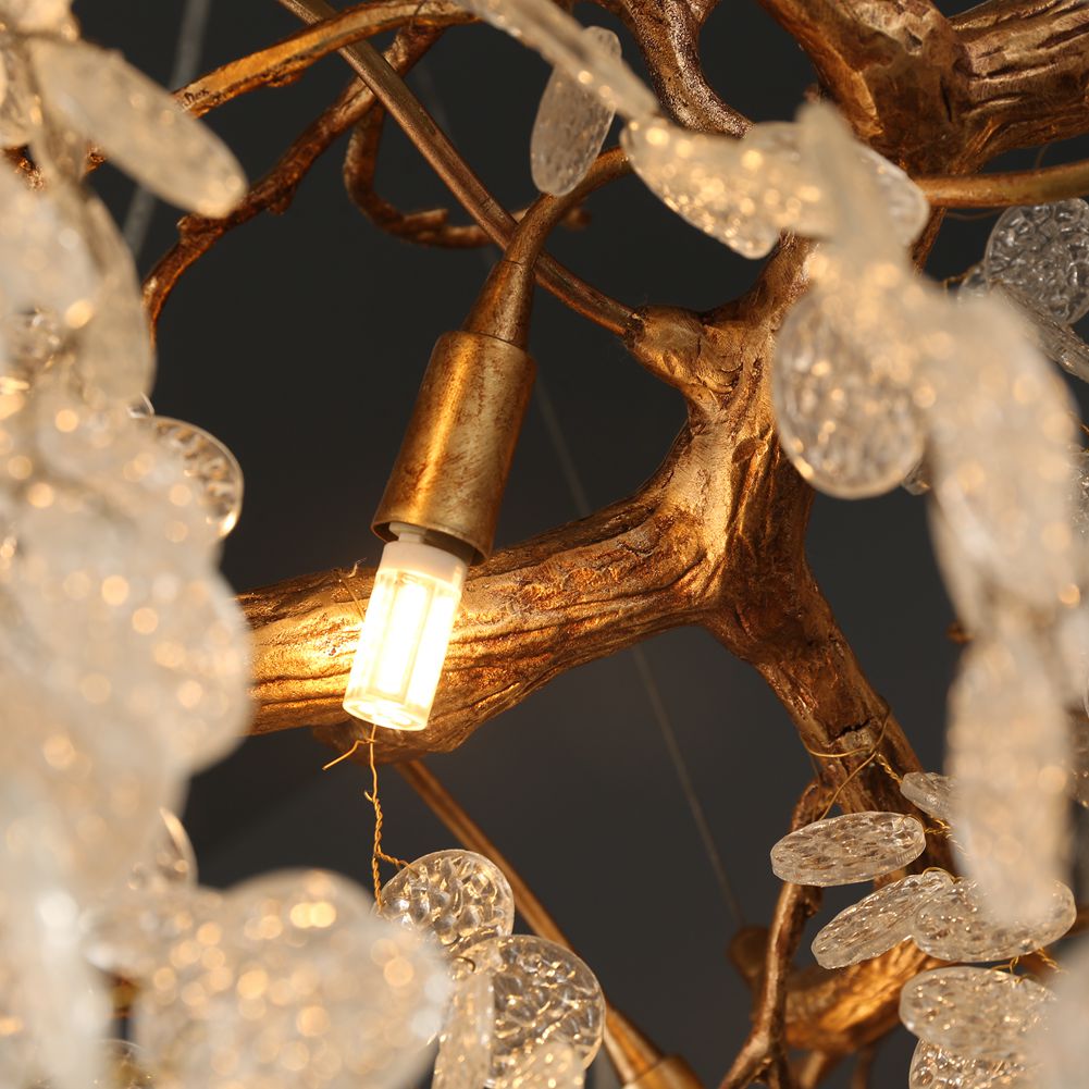 Modern Branch Chandelier Light With Clear Small Round Leaves
