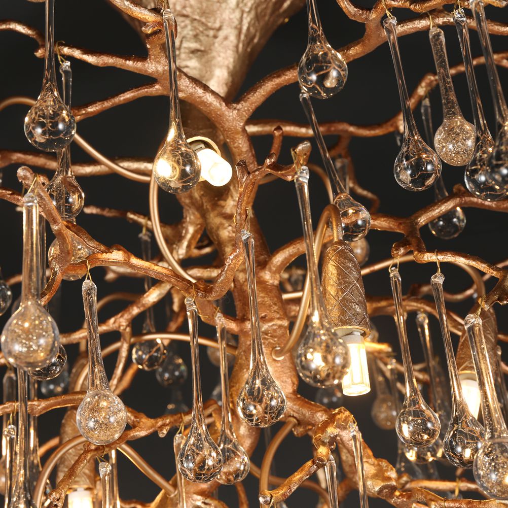 Modern Branch Ceiling Light with Crystal Dew Drop (Gold Inside)