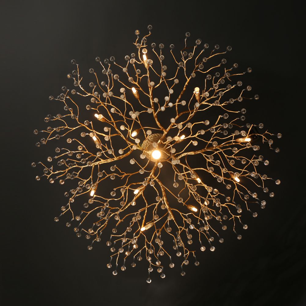 Modern Branch Ceiling Light with Clear Crystal Dew Drop