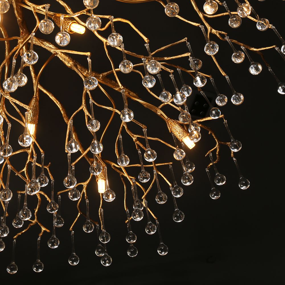 Modern Branch Ceiling Light with Clear Crystal Dew Drop