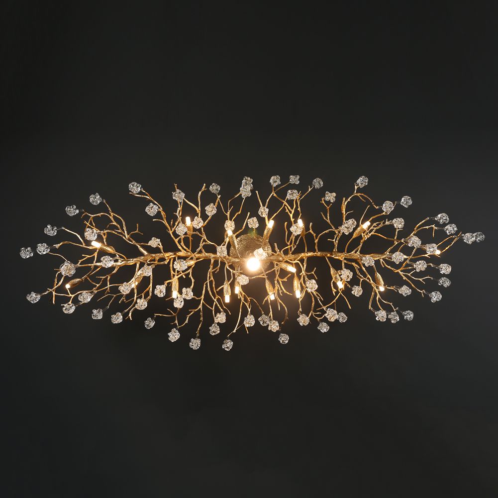 Modern Branch Ellipse Ceiling Light with Clear Crystal Flower Drop