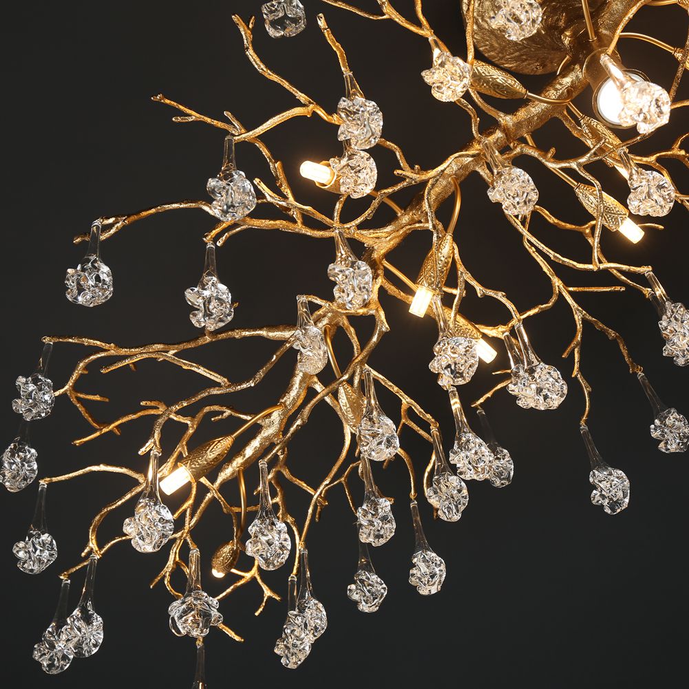 Modern Branch Ellipse Ceiling Light with Clear Crystal Flower Drop
